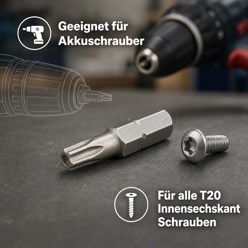 Innensechskant Bit T20, 25mm, Schrauberbit, 1/4 Zoll, S2 Stahl, Werkzeug Bit