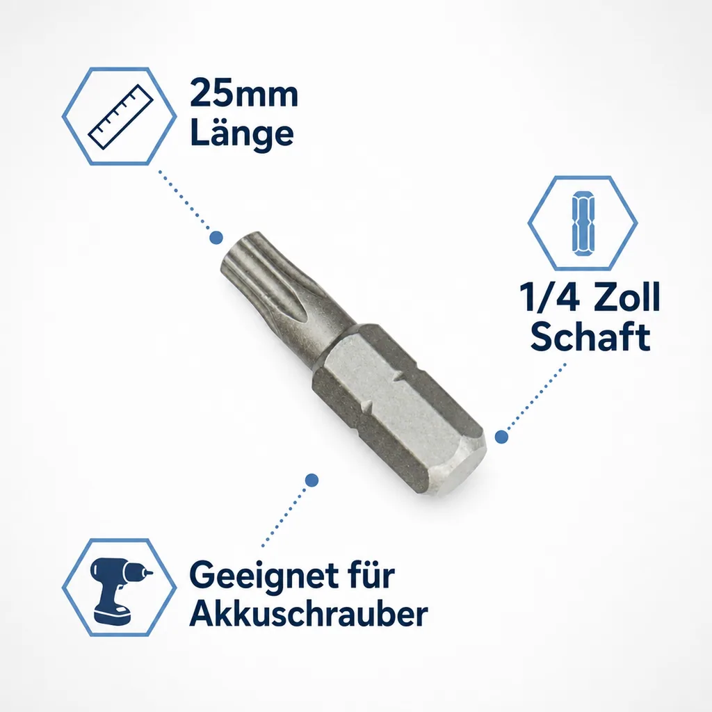 Innensechskant Bit T30, 25mm, 1/4 Zoll, Werkzeug Bit