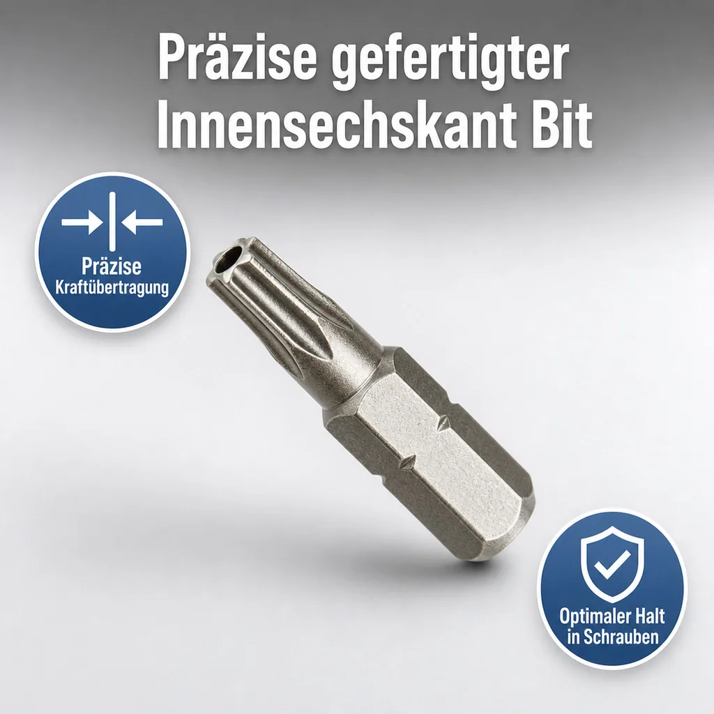 Innensechskant Bit mit Bohrung, TT10, Stirnloch, 25mm, 1/4 Zoll