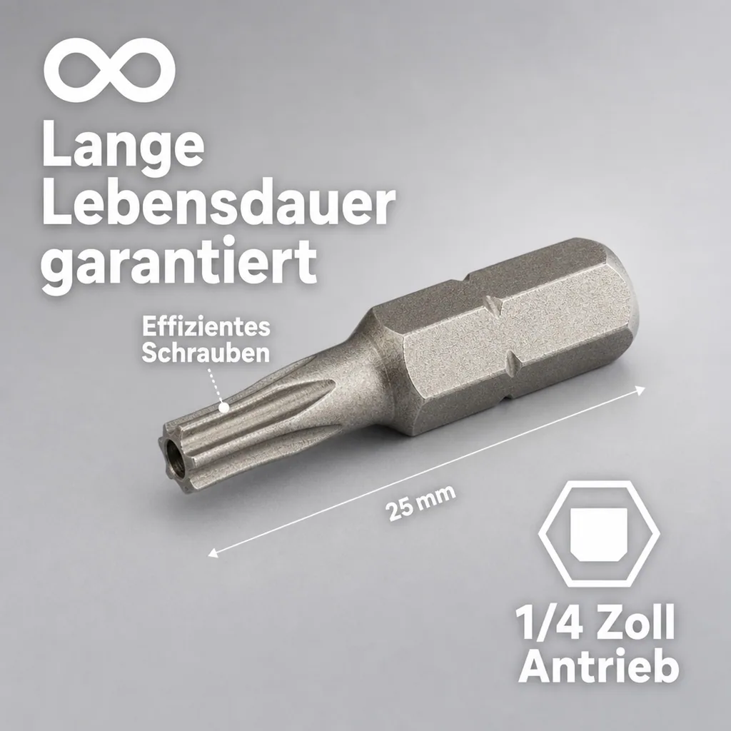 Innensechskant Bit mit Bohrung, TT10, Stirnloch, 25mm, 1/4 Zoll