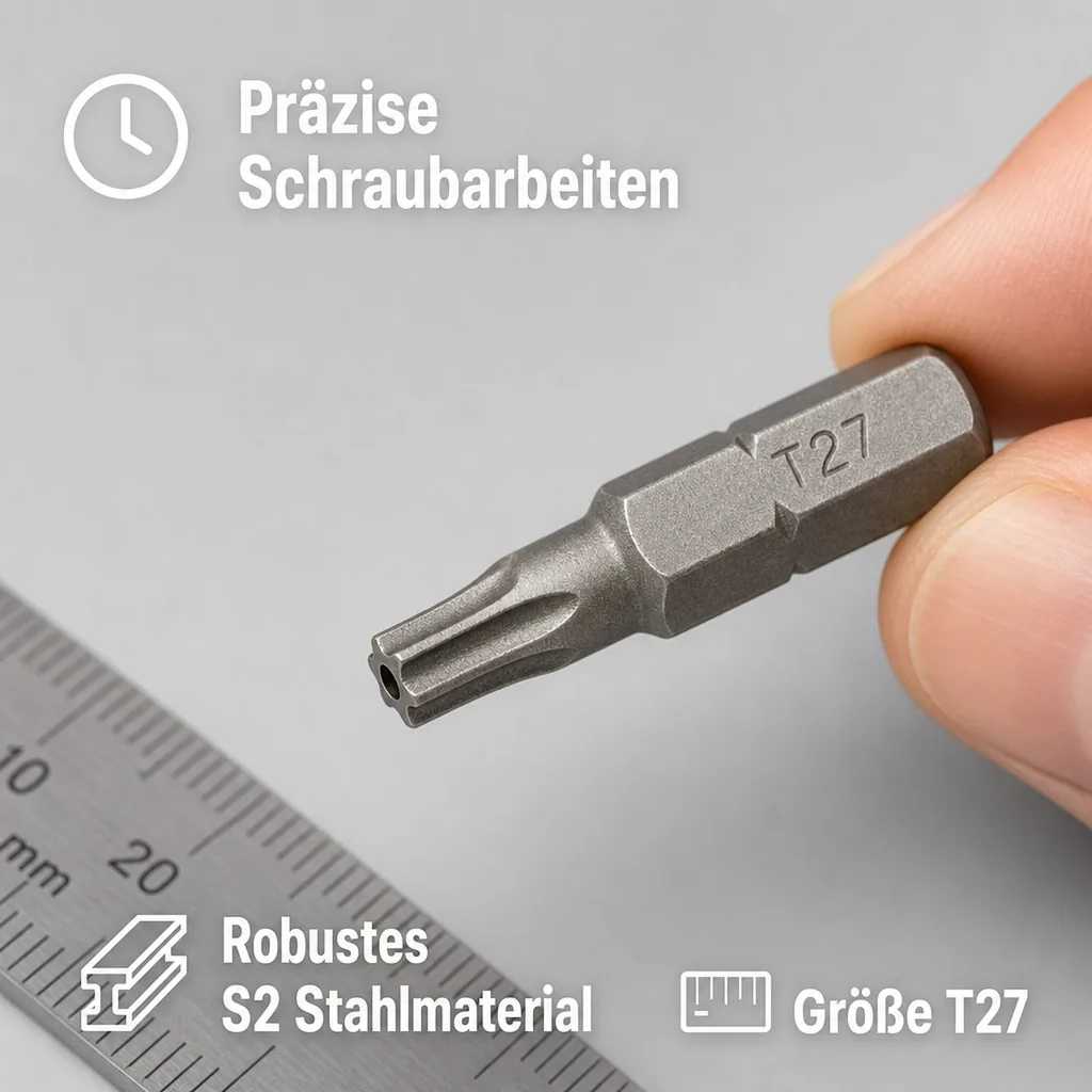 Innensechskant Bit, T27 mit Stirnloch, 25mm, S2 Stahl