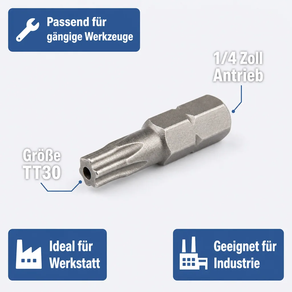 Innensechskant Bit mit Stirnloch, TT30, 1/4 Zoll