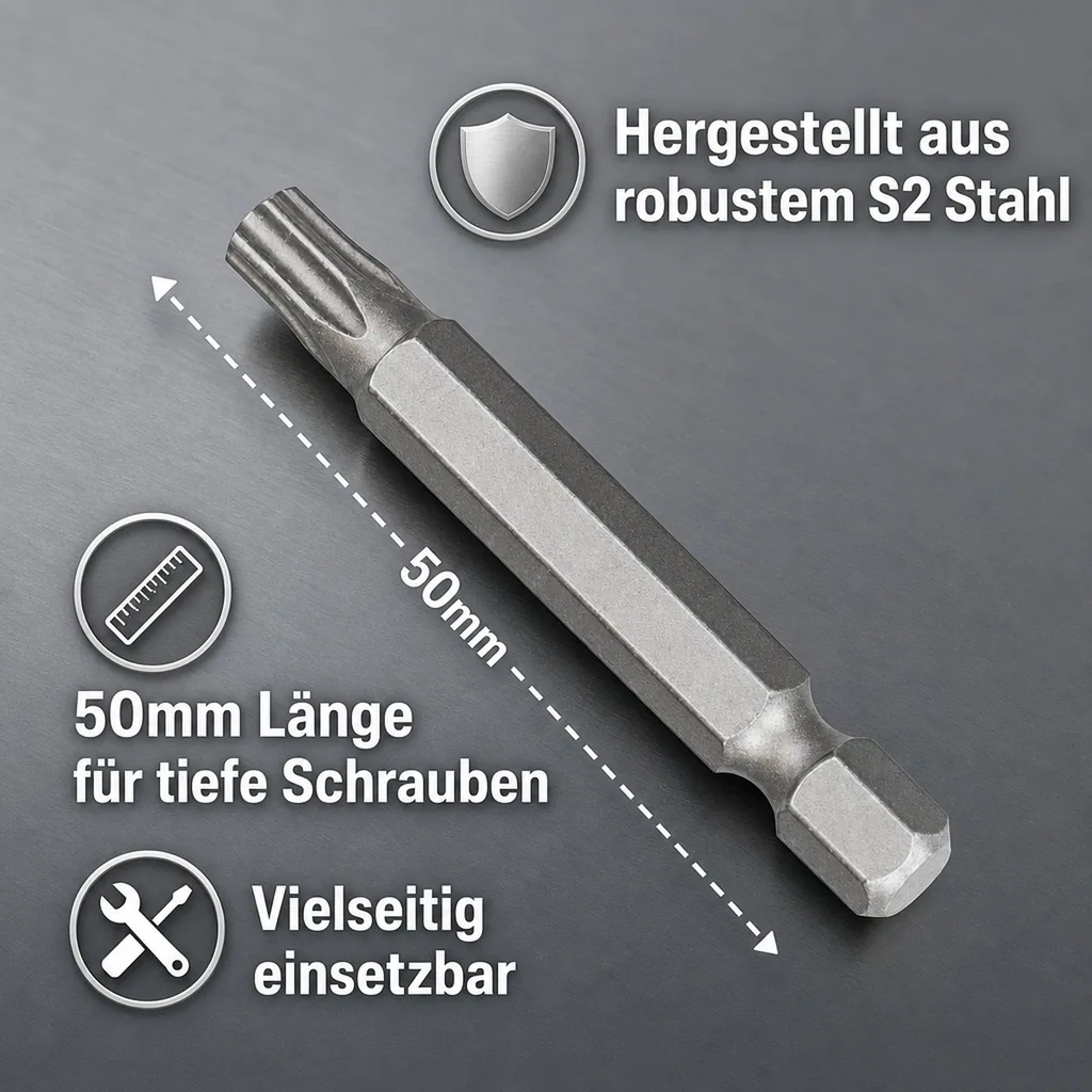 Innensechskant Bit T9, 50mm, 1/4 Zoll, S2 Stahl, Schrauberbit