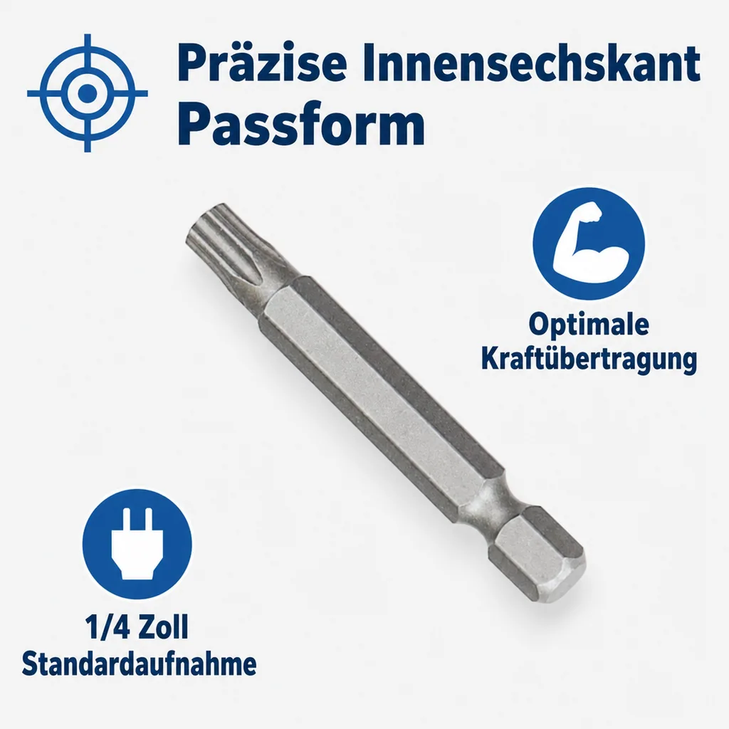 Innensechskant Bit T9, 50mm, 1/4 Zoll, S2 Stahl, Schrauberbit