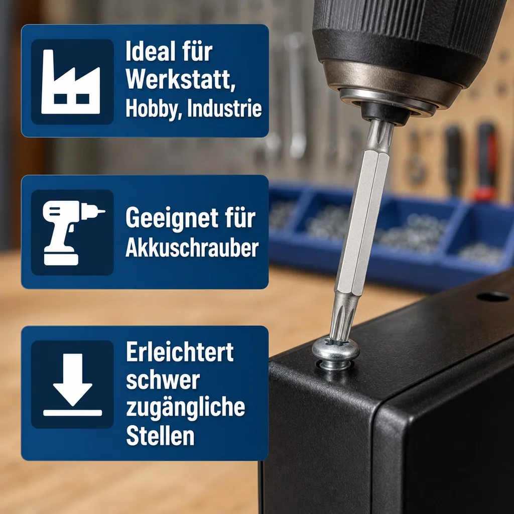 Innensechskant Bit T9, 50mm, 1/4 Zoll, S2 Stahl, Schrauberbit