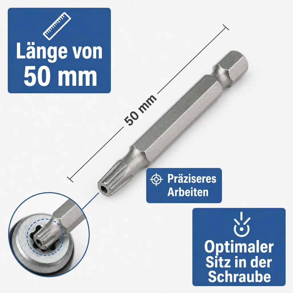 Innensechskant Bit mit Bohrung, , T6H, 50mm, S2 Stahl