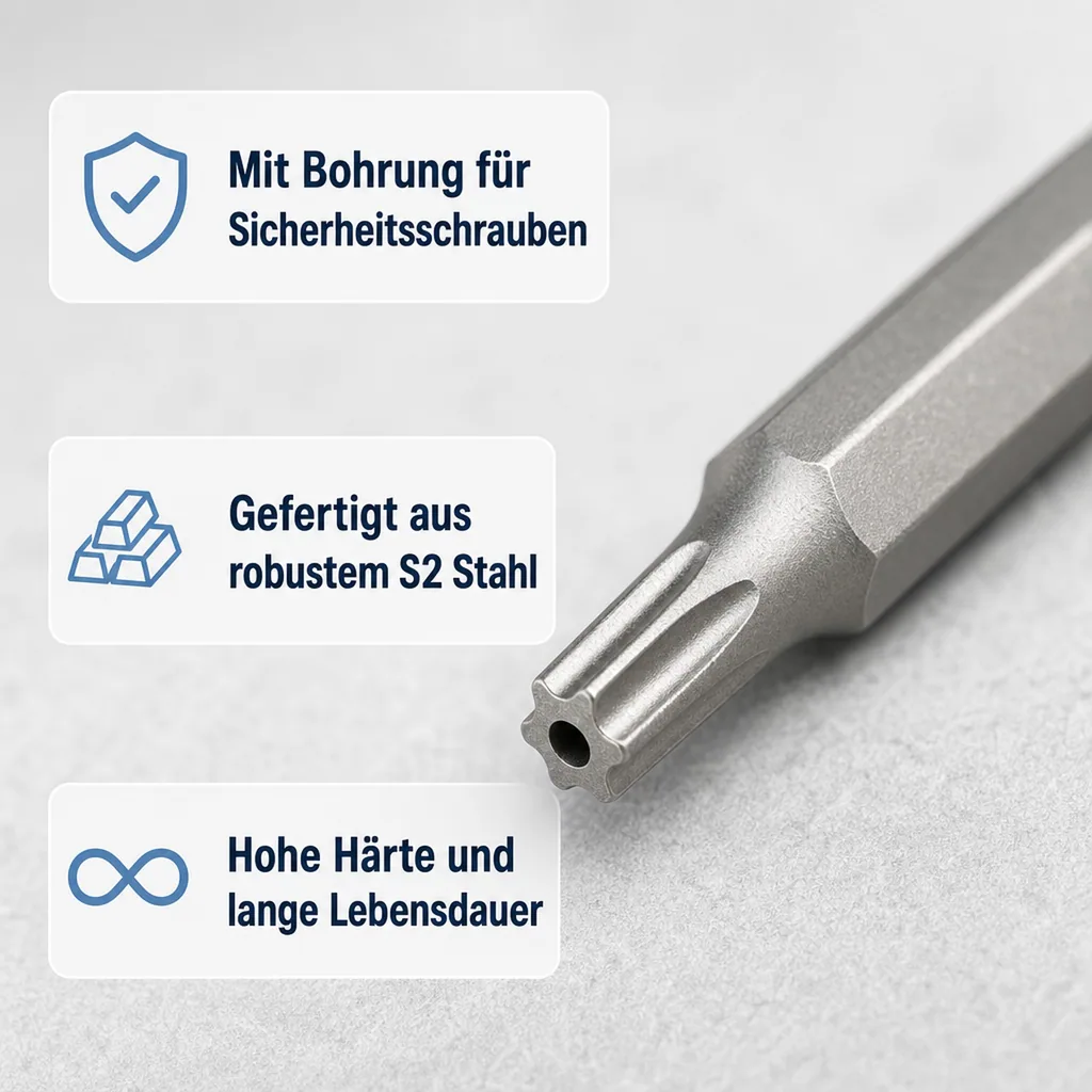 Innensechskant Bit mit Bohrung, , T6H, 50mm, S2 Stahl