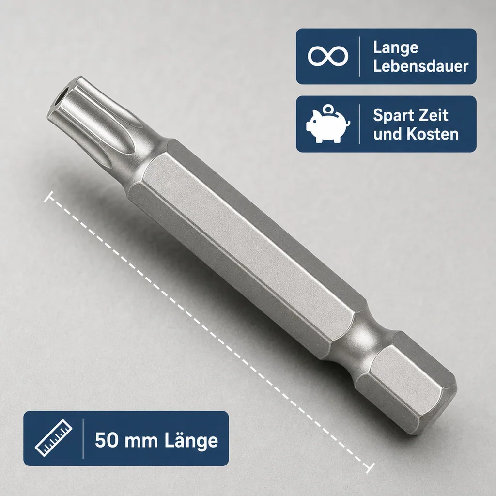 Innensechskant Bit mit Bohrung, T15, 1/4 Zoll, 50mm, S2 Stahl