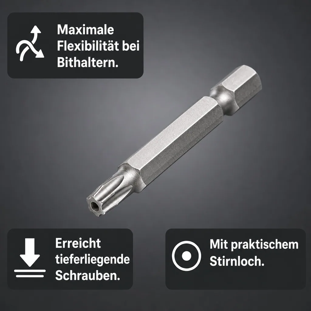 Innensechskant Bit, TT30, 50mm, mit Stirnloch, S2 Stahl