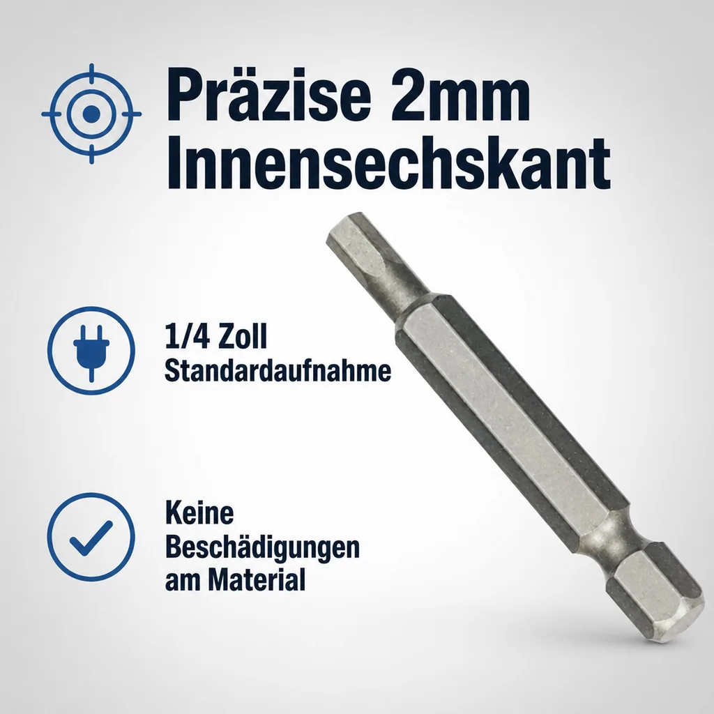 Innensechskant 2mm, Innensechskant Bit, 1/4 Zoll Aufnahme, 50mm, S2 Stahl