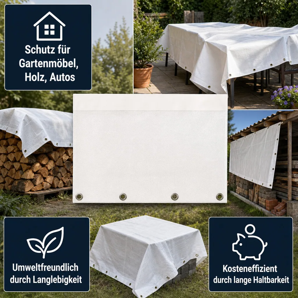 Abdeckplane, 4x7 (28m²), weiß, 180 g/m², wasserdicht, reißfest, UV-stabil