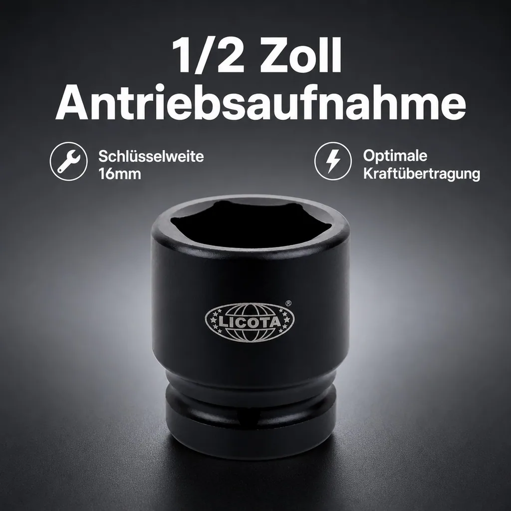 Schlagschraubernuss 1/2 Zoll, 16mm, Cr-Mo, Profi Werkzeug