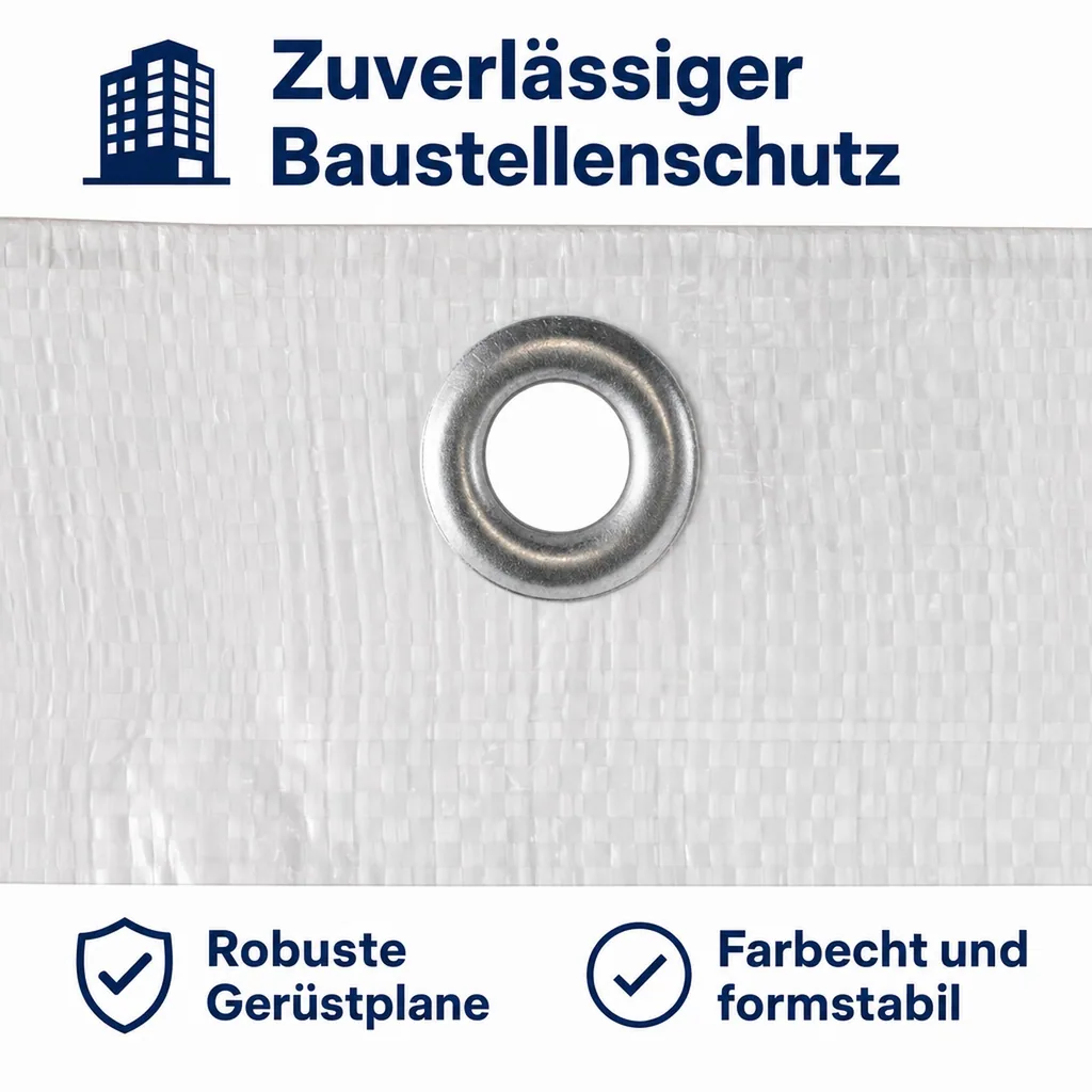 Gerüstplane 2,10 x 10 m, weiße Bauplane, 150 g/m²