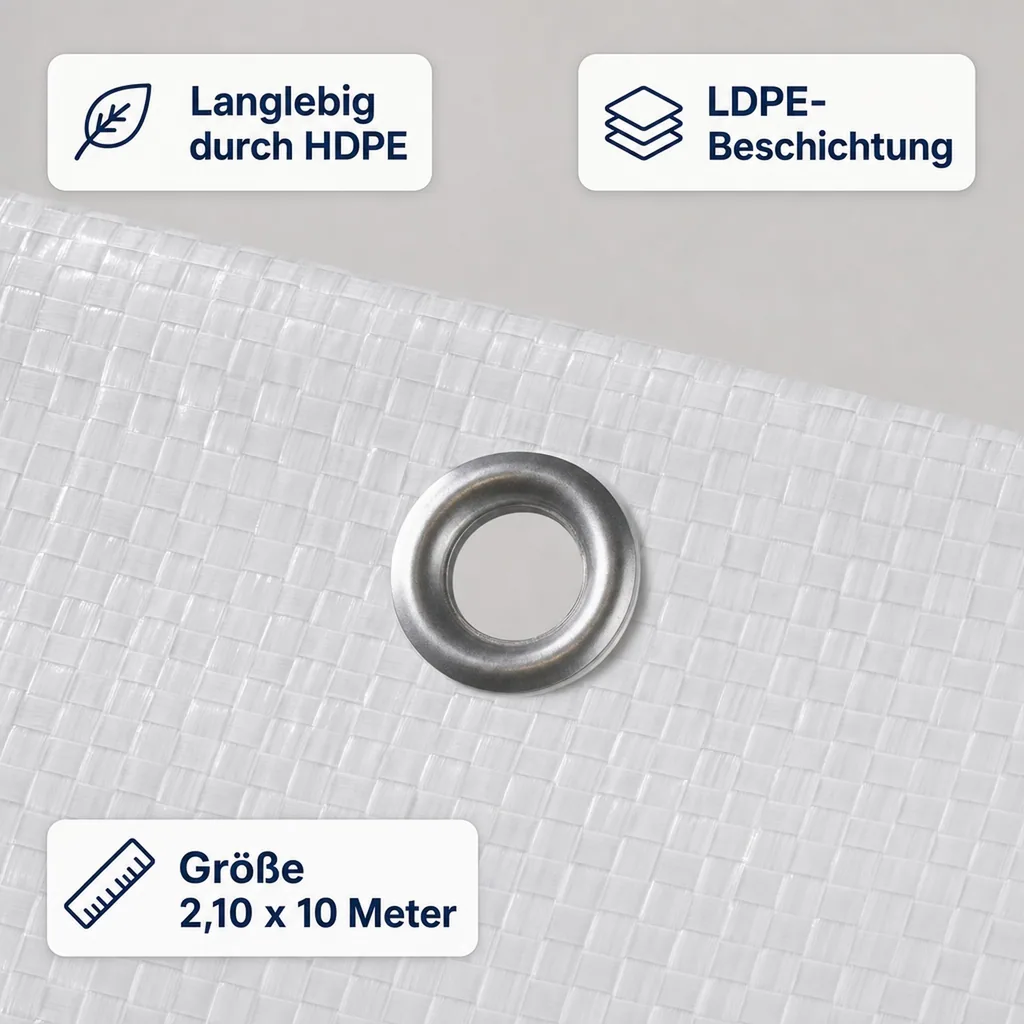 Gerüstplane 2,10 x 10 m, weiße Bauplane, 150 g/m²