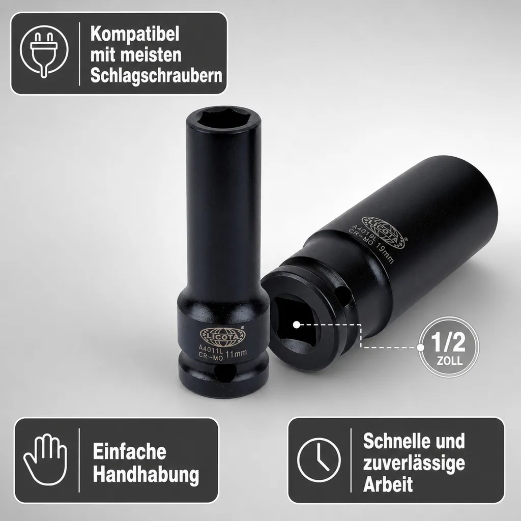 1/2 Zoll Nuss, Schlagschraubernuss 18mm, Werkzeugnuss, Cr-Mo Stahl