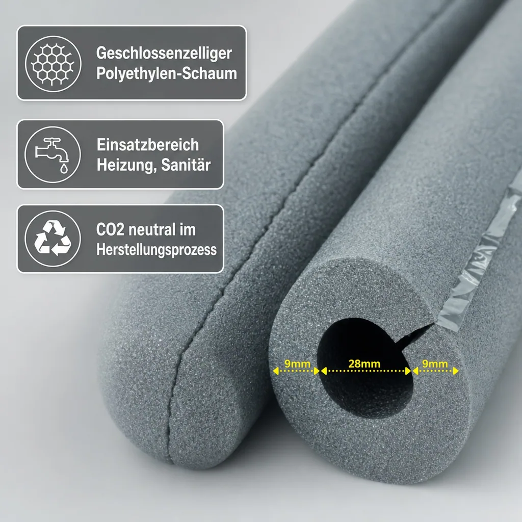 Rohrisolierung, 1m, Ø 28 mm x 9 mm, Self Adhesive Rohrisolierung Wrap, Rohrdämmung