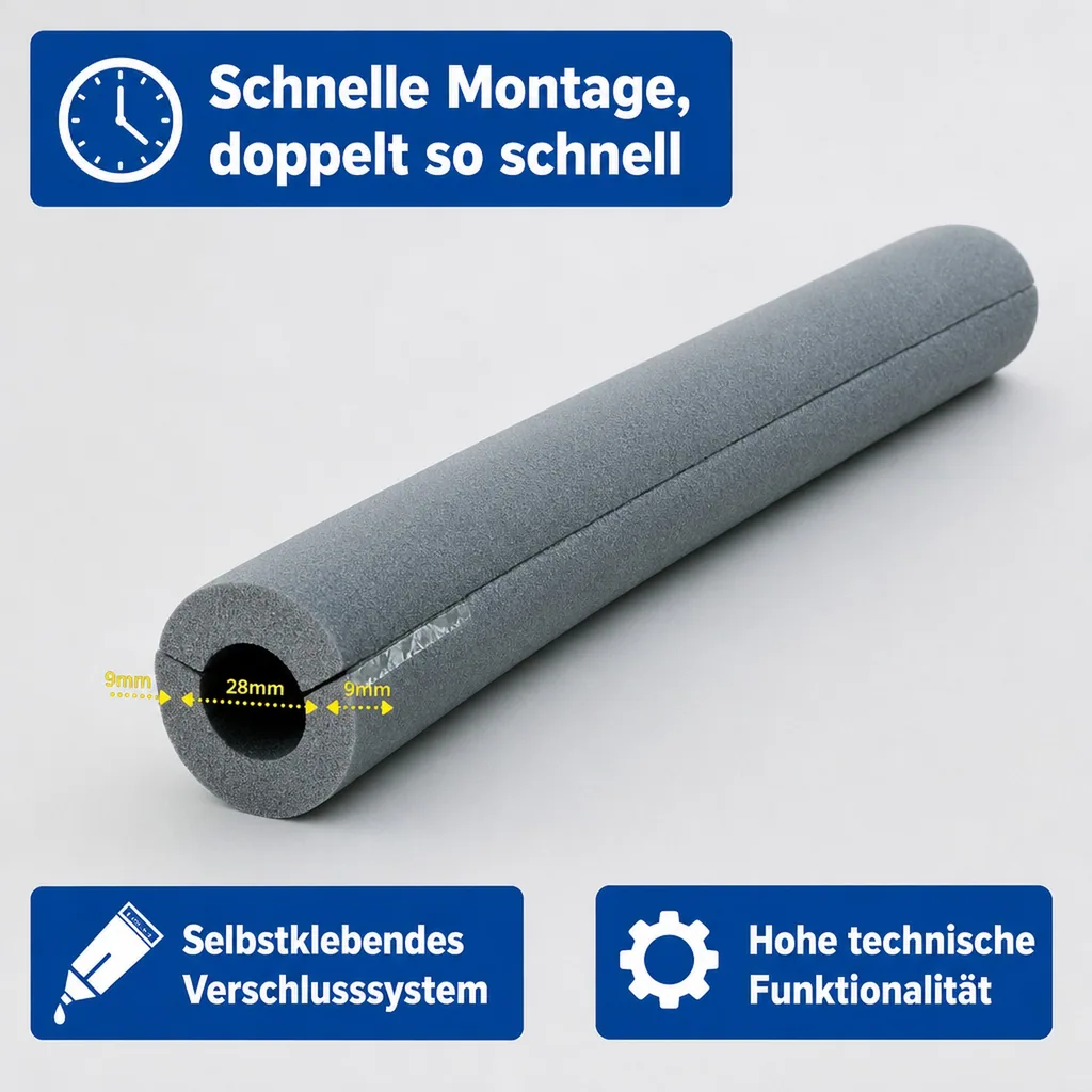 Rohrisolierung, 1m, Ø 28 mm x 9 mm, Self Adhesive Rohrisolierung Wrap, Rohrdämmung