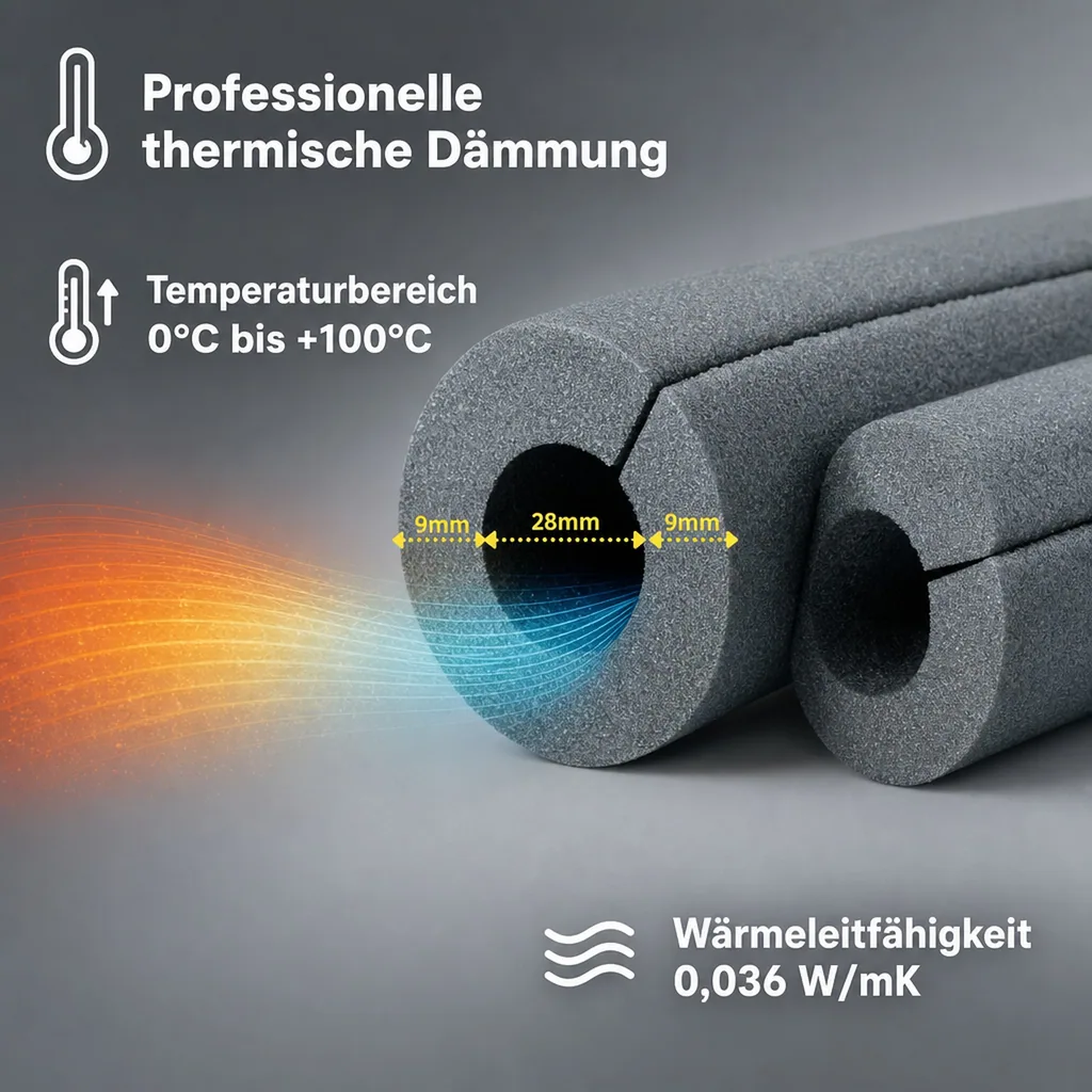 Rohrisolierung, 1m, Ø 28 mm x 9 mm, Self Adhesive Rohrisolierung Wrap, Rohrdämmung