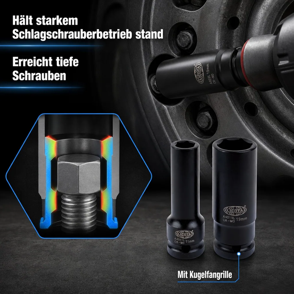 Schlagschraubernuss 1/2 Zoll, 30mm, Cr-Mo, 6-Kant