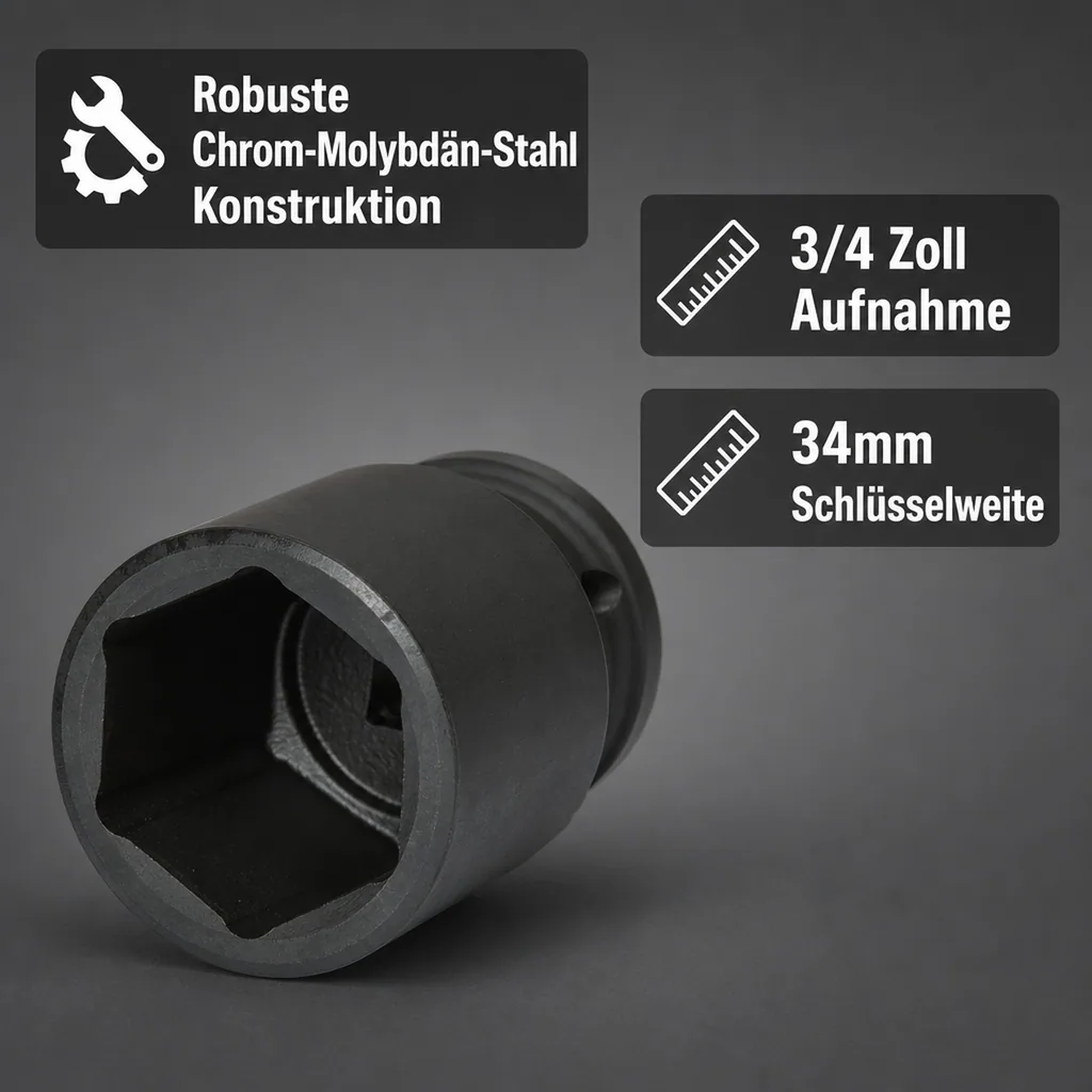 3/4 zoll Nuss 34mm, Schlagschrauber Nuss, 6pt