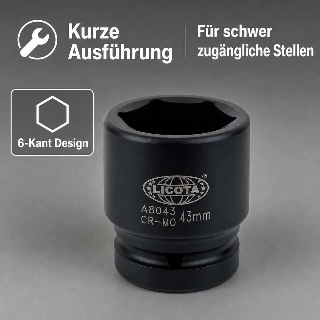 Schlagschraubernuss, 1 Zoll, 70 mm, kurz, Cr-Mo