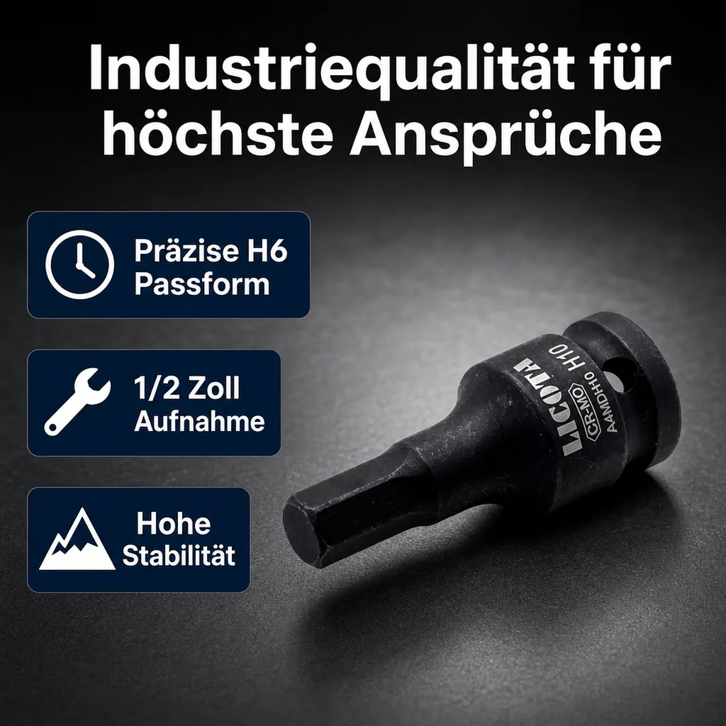 Innensechskant Nuss 1/2 Zoll, H6, Schlagschrauber Nuss Cr-Mo Industriequalität