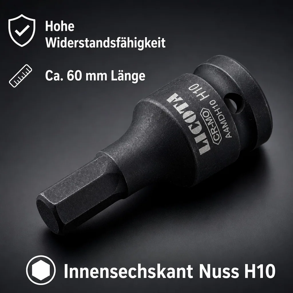 Innensechskant Nuss, 1/2 Zoll H10, Industriequalität, Cr-Mo Stahl