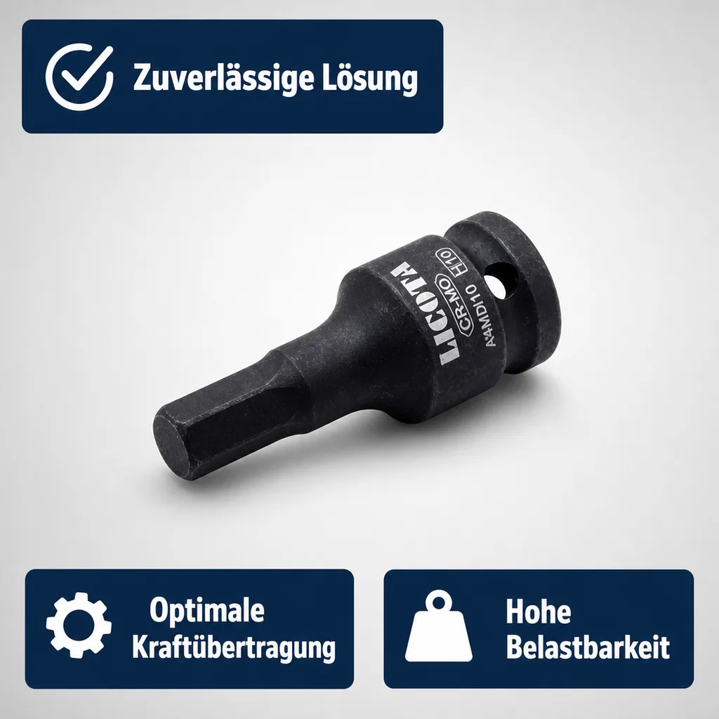 Innensechskant Nuss, 1/2 Zoll H10, Industriequalität, Cr-Mo Stahl