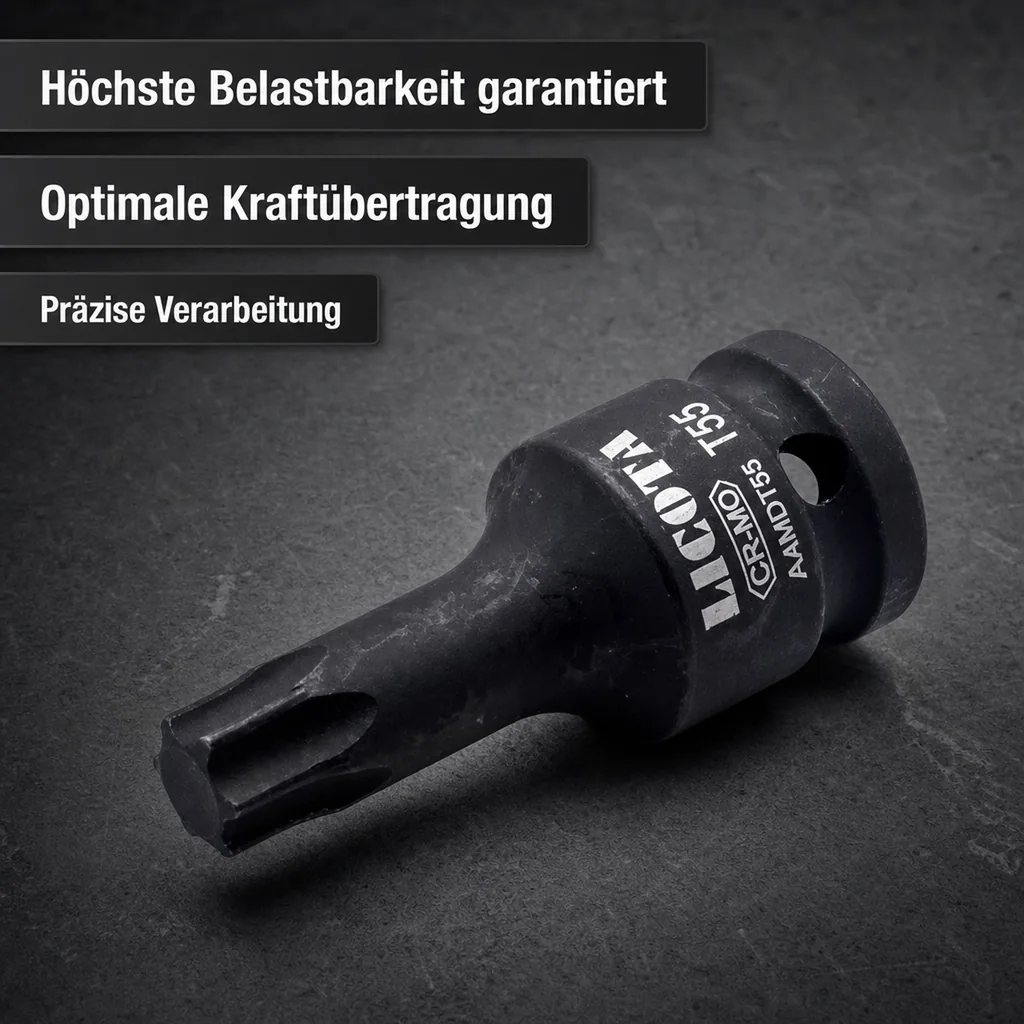 Innensechskant Nuss, Schlagschrauber Nuss, 1/2 Zoll T15, Cr-Mo
