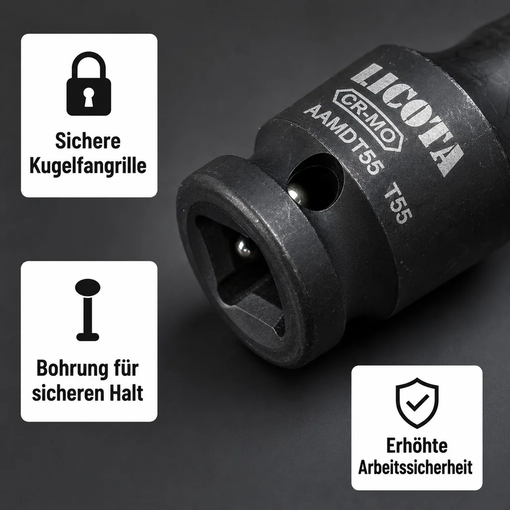 Innensechskant Nuss, Schlagschrauber Nuss, T20, 1/2 Zoll, Cr-Mo