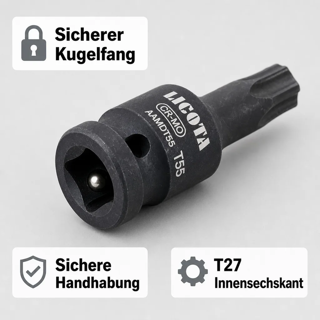 Innensechskant Nuss, Schlagschrauber Nuss, T27, 1/2 Zoll, Cr-Mo Stahl, Industriequalität