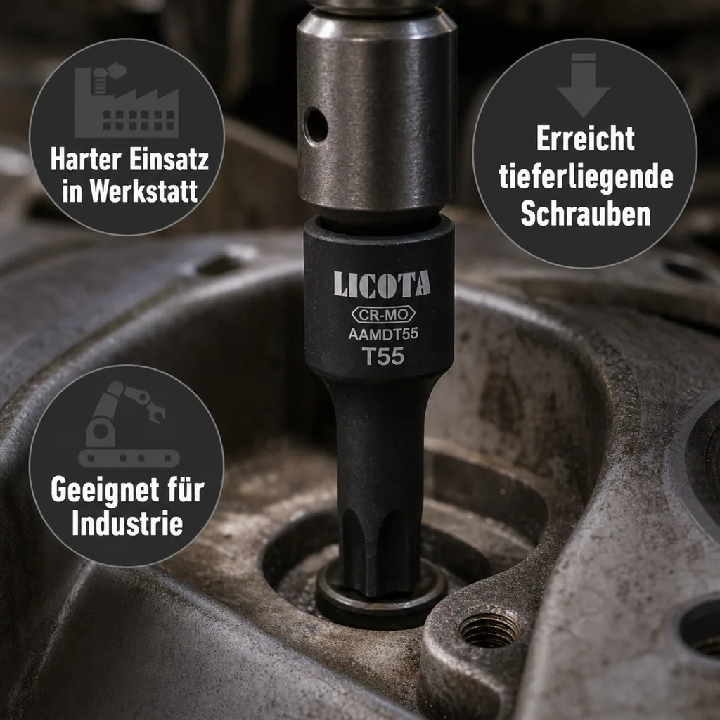 Innensechskant Nuss, 1/2 Zoll Schlagschrauber Nuss, Cr Mo, lang, T45, 60mm