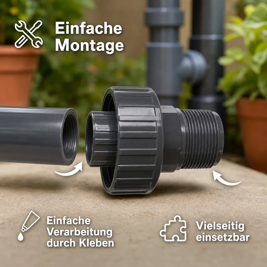 PVC Verschraubung 1 1/4 Zoll, PVC-U, IG x AG