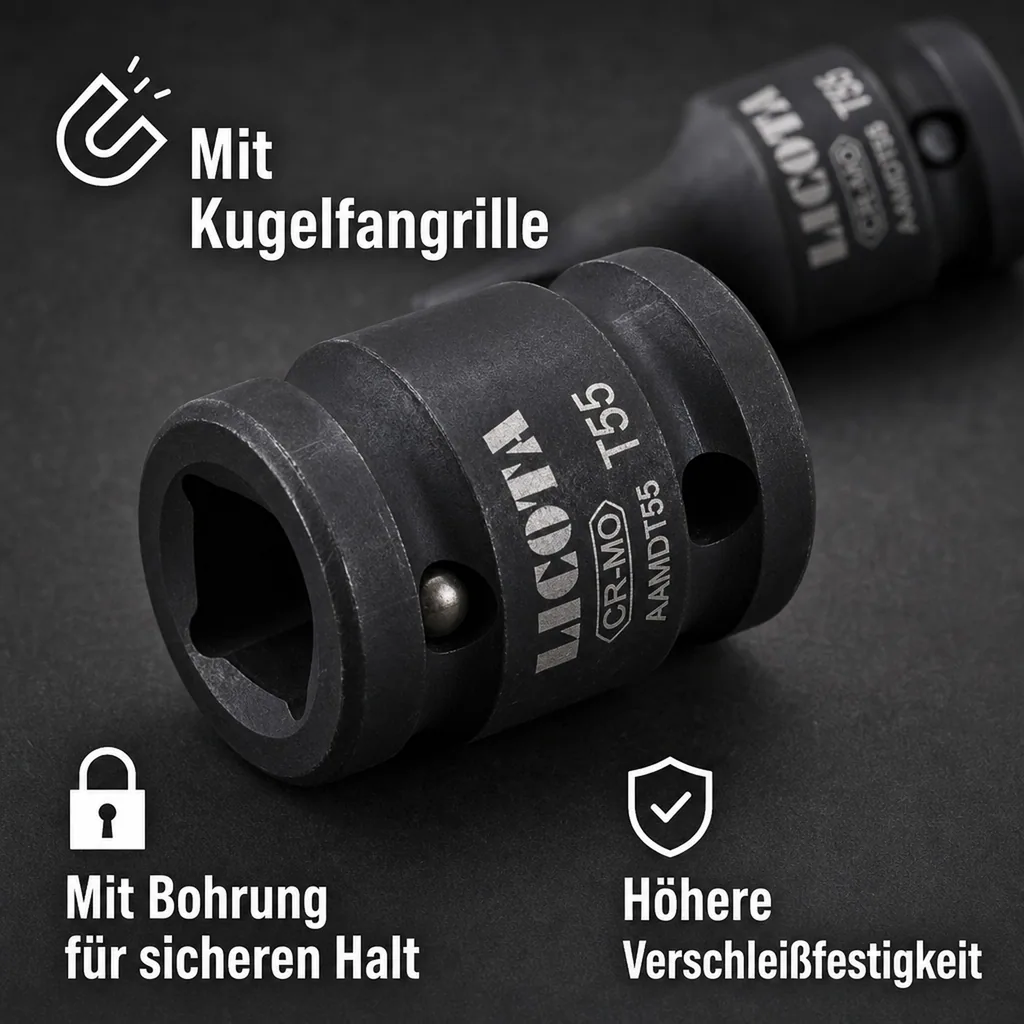 Schlagschraubernuss, Innensechskant Nuss 1/2 Zoll, , T55, 60mm, Cr-Mo