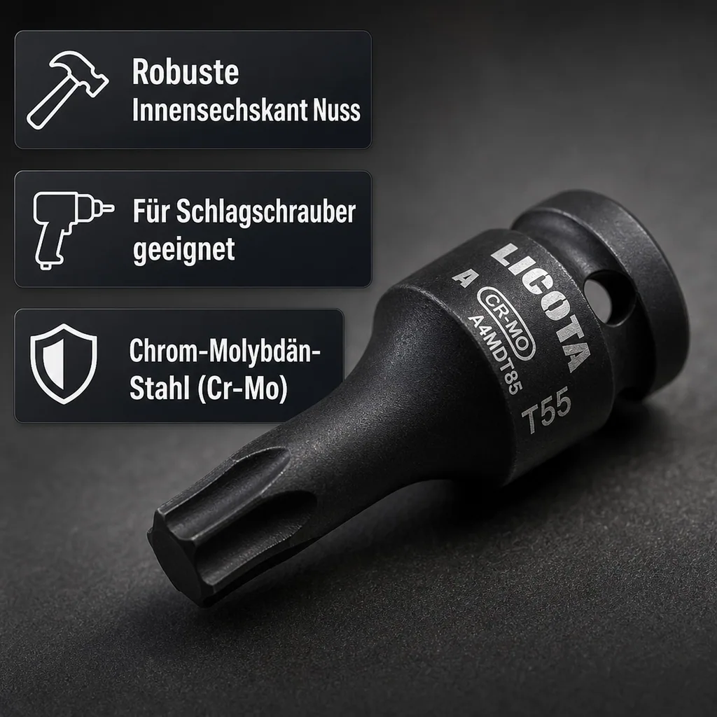 Innensechskant Nuss, Schlagschrauber Nuss, T80, 1/2 Zoll, Cr-Mo