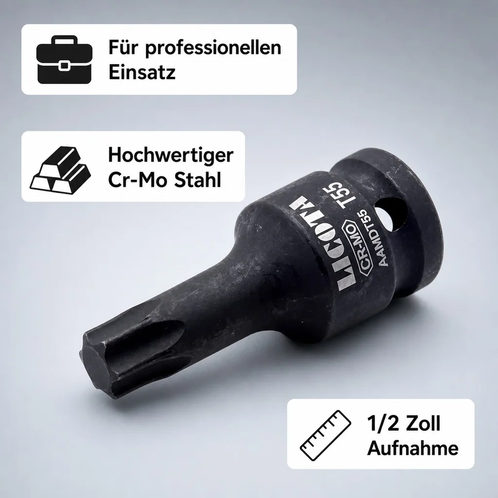 T90 Innensechskant Bit, Innensechskant Nuss, 1/2 Zoll, 60mm, Cr-Mo Steckschlüssel, Profi Werkzeug
