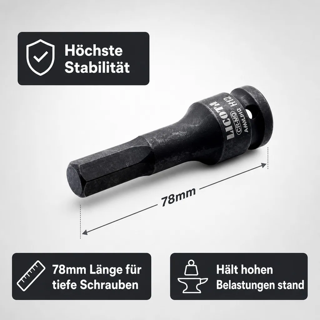 Innensechskant Nuss, 1/2 Zoll H6, 78mm Innensechskant