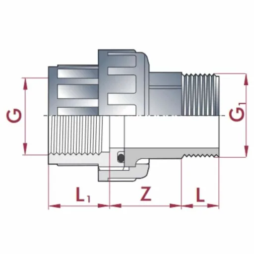 PVC Verschraubung 1 1/2 Zoll, IG x AG, PVC-U, Rohrverschraubung