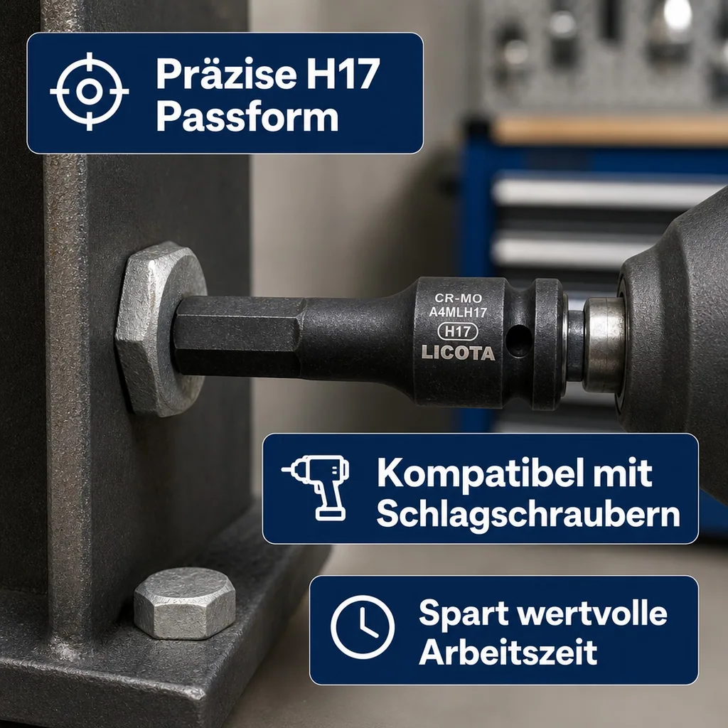 Schlagschraubernuss, Innensechskant H17, 1/2 Zoll, Cr-Mo