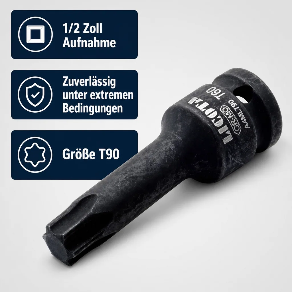 Innensechskant T90 Nuss, 1/2 Zoll Stecknuss, Cr-Mo, 78mm, robuste Ausführung