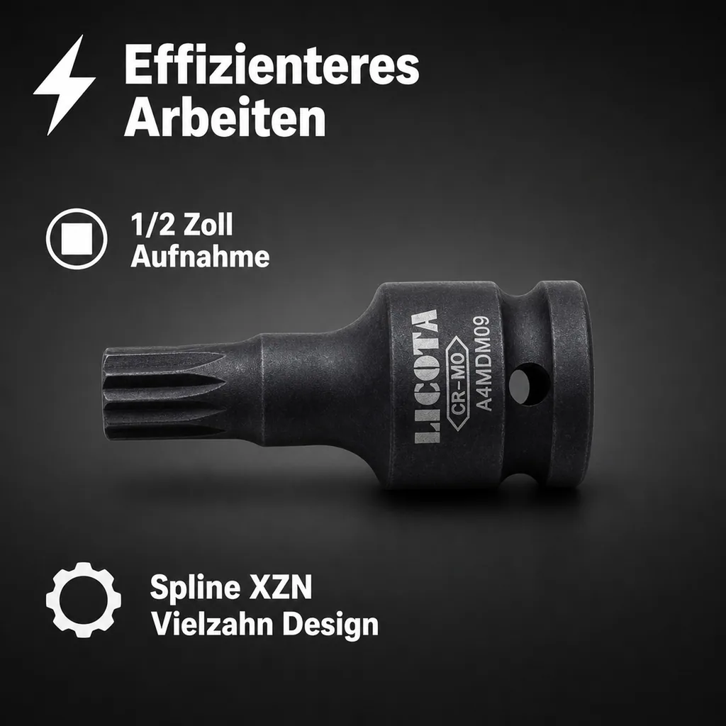 Schlagschraubernuss, Vielzahn Nuss, 1/2 Zoll, XZN M10, 60mm, Cr-Mo