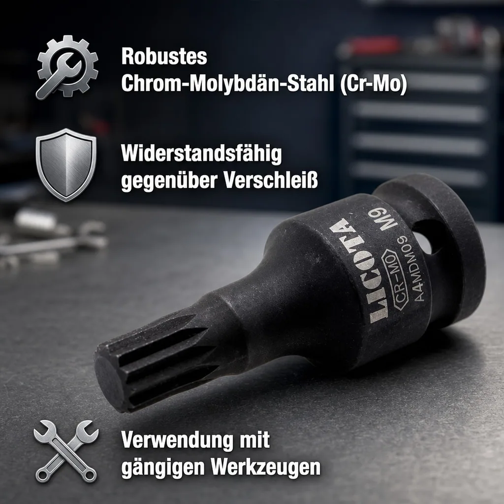 Schlagschraubernuss, Vielzahn Nuss, 1/2 Zoll, XZN M10, 60mm, Cr-Mo