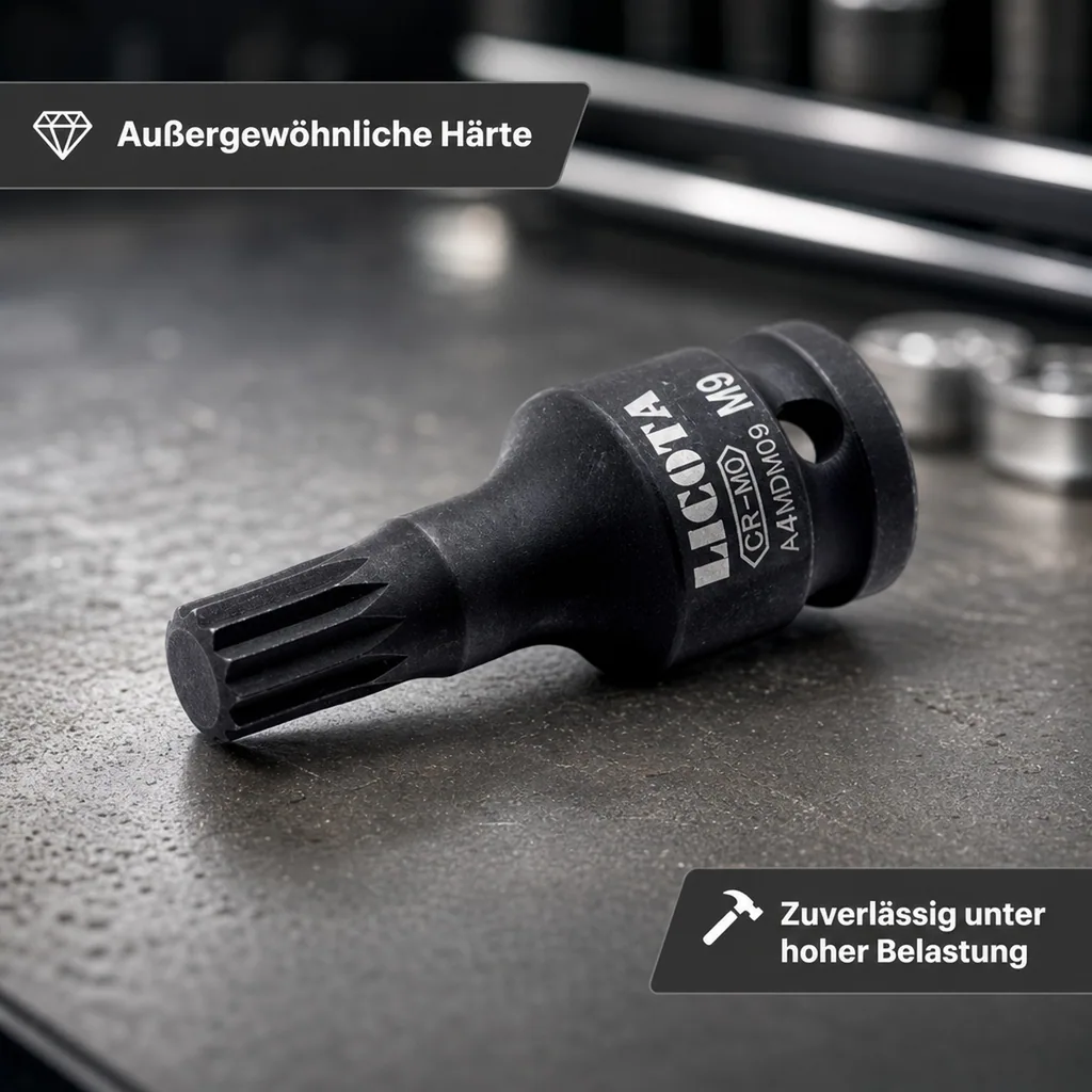 Schlagschraubernuss, Vielzahn Nuss, 1/2 Zoll, XZN M10, 60mm, Cr-Mo