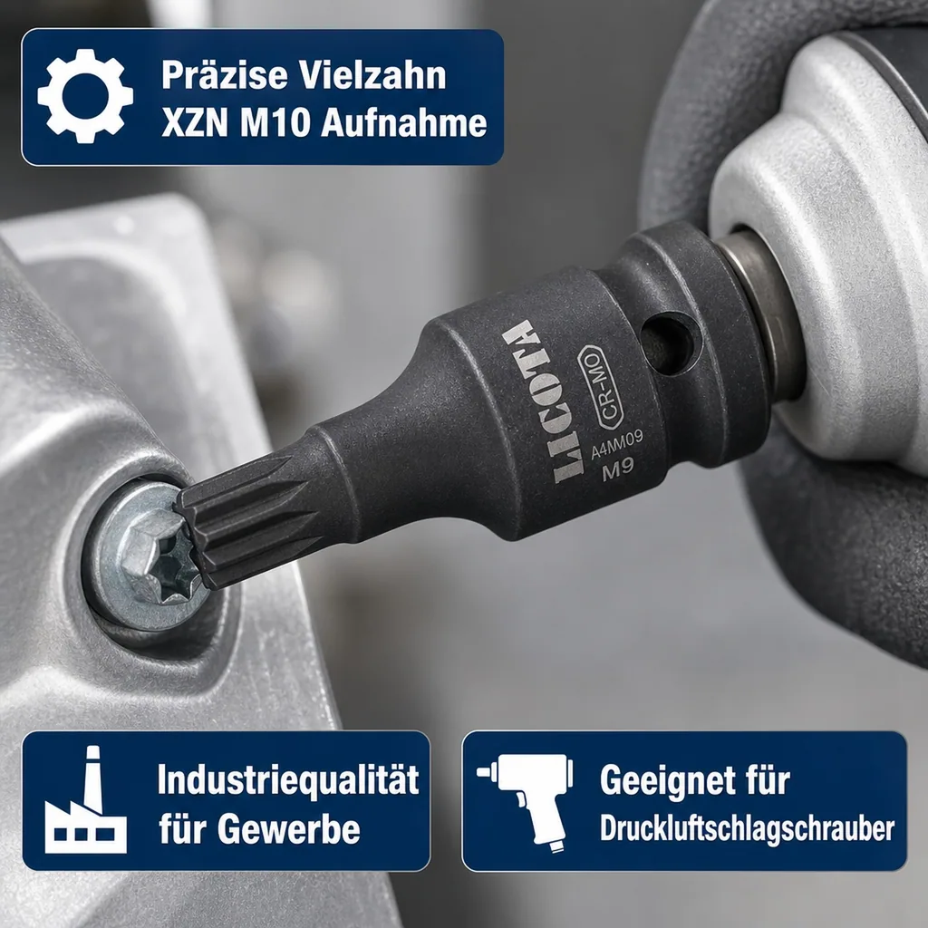 Schlagschraubernuss, Vielzahn Nuss, 1/2 Zoll, XZN M10, 60mm, Cr-Mo