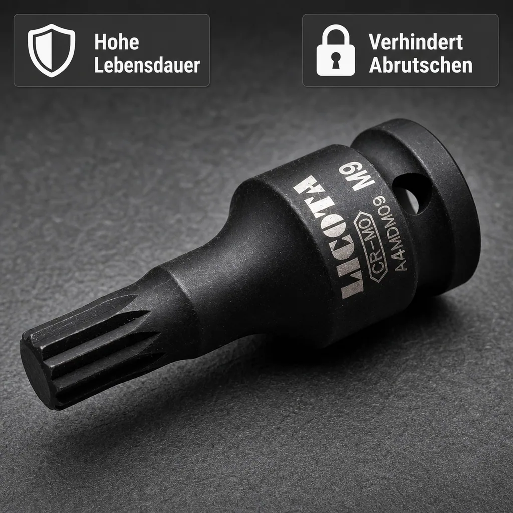 Schlagschraubernuss, Vielzahn Nuss, 1/2 Zoll, XZN M10, 60mm, Cr-Mo