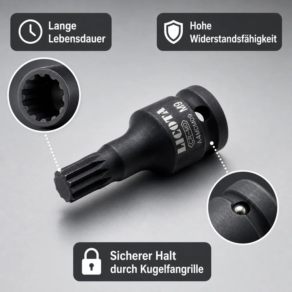 Vielzahn Nuss M14, 1/2 Zoll, Schlagschraubernuss, Cr-Mo, 60mm