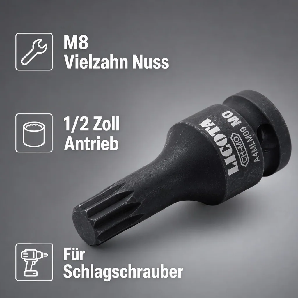 M8 Vielzahn Nuss, 1/2 Zoll Stecknuss, Schlagschrauber Nuss