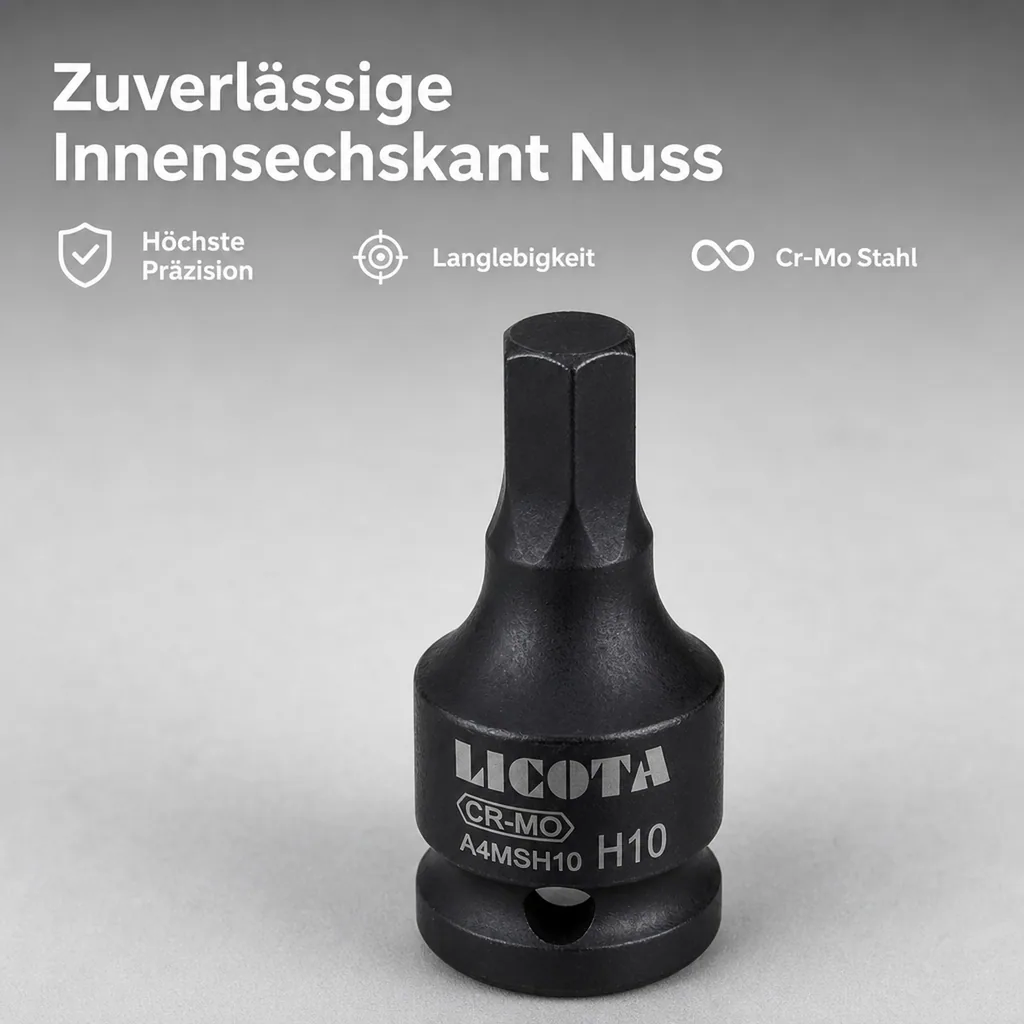 1/2 Zoll Innensechskant Nuss, H17, 42mm Cr-Mo Stahl, Steckschlüssel