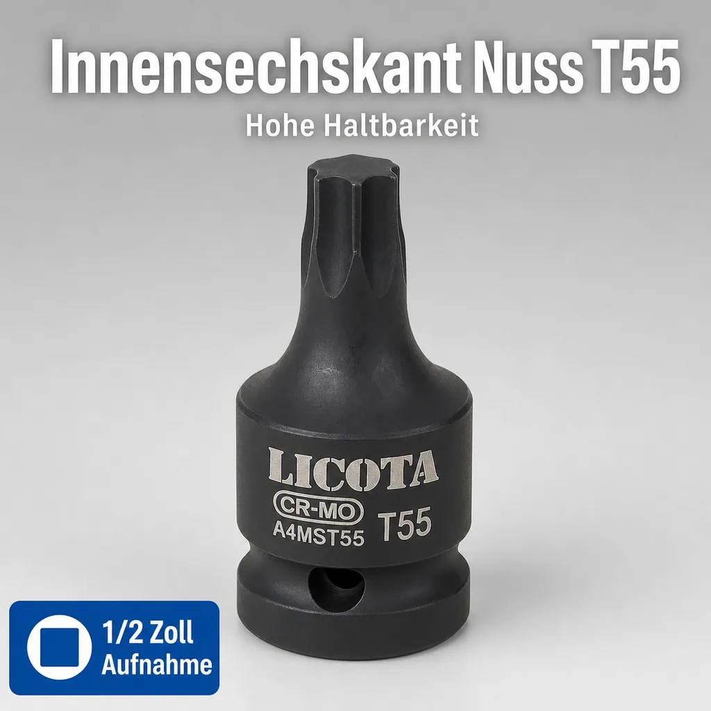 Innensechskant Nuss T55, 1/2 Zoll, Werkzeug Innensechskant Nuss, Cr-Mo Stahl