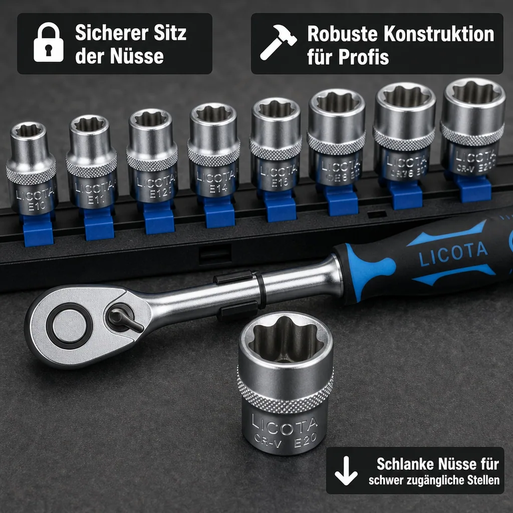 Innensechskant Nuss Satz, Innensechskant Nüsse Set, 1/2 Zoll, E-Profil, Umschaltknarre